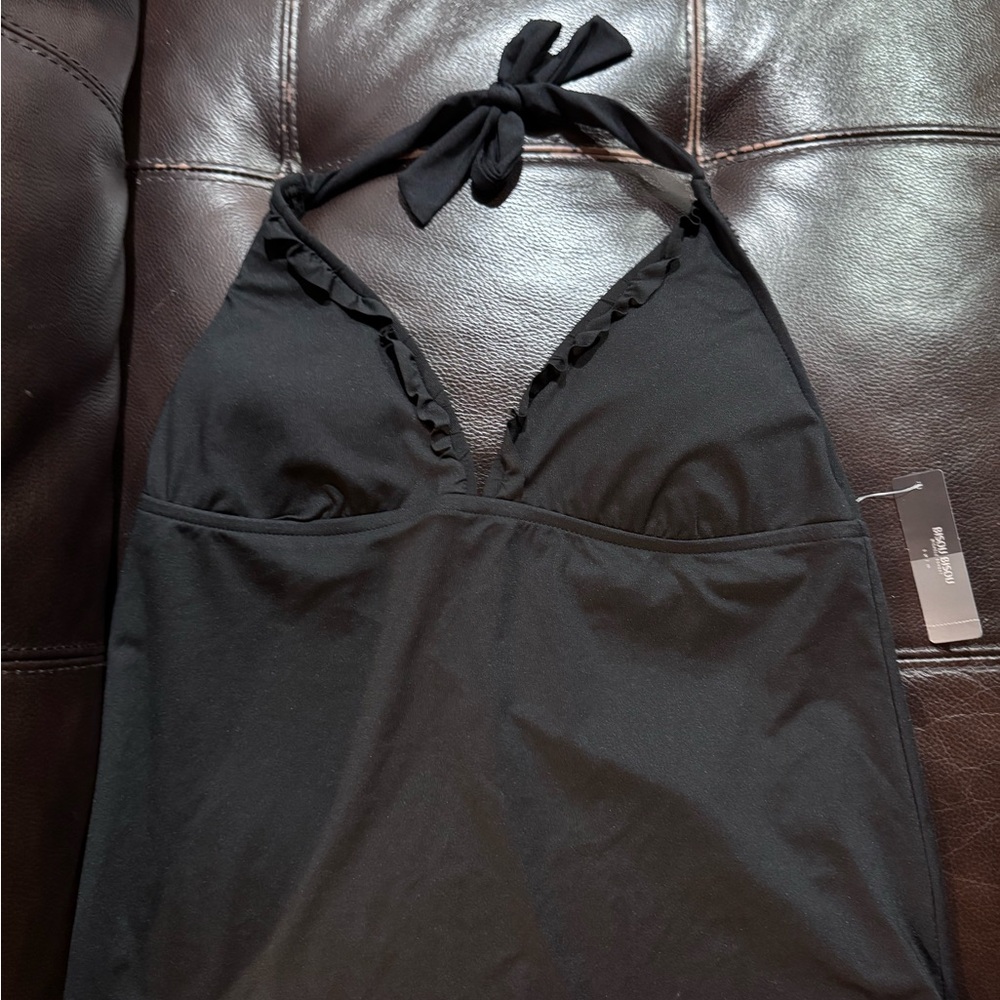 Bisou Bisou Black Swimsuit Halter Top with Ruffle Detail